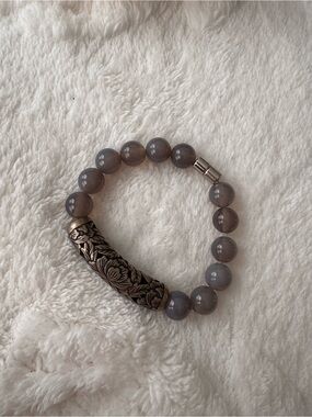 Gray Beaded Bracelet with Floral  Accent